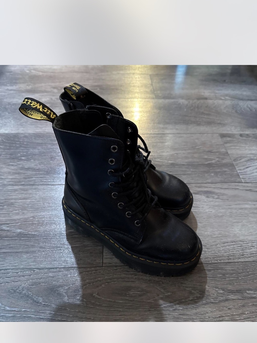 Doc Martens platform black leather boots size 8.5